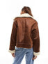 Only faux shearling aviator jacket in brown