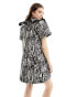 Ghospell contrast collar jacquard mini dress in zebra print