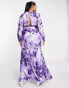 ASOS DESIGN Curve tie front plunge maxi dress with floral print in purple