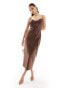 River Island cowl slip dress with beads in brown