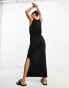 Vila slinky racer neck maxi dress with split sides in black