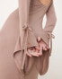 ASOS DESIGN scoop long bow detail fluted sleeve midi dress in beige