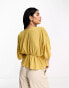 ASOS DESIGN plunge front crinkle top with tie side in ochre