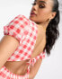 Rebellious Fashion mini skater dress with open back in red gingham