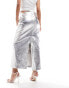 Mango metallic midi skirt in silver