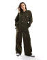 ASOS DESIGN double collar utility boilersuit in premium cloth with turned trouser cuff in khaki