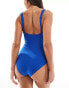 & Other Stories rib button front swimsuit in blue exclusive to ASOS