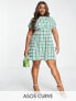 ASOS DESIGN Curve nipped in waist mini dress in green boucle