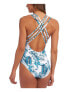 La Blanca Women's Aqua Floral Deep V Neck Strappy One Piece Swimsuit 12 307048