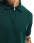 ASOS DESIGN heavyweight polo shirt with silver zip in dark green