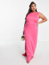 TFNC Plus Bridesmaid bow back maxi dress in fuchsia pink