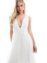 Vila Bridal tulle plunge maxi dress with tiered skirt in white