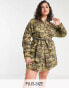 Missguided Plus dress with tie waist in camo