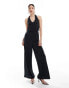 Vila slinky halterneck wide leg jumpsuit in black