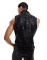 ASOS DESIGN smart co-rd slim high neck sleeveless waistcoat in black sequin