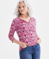 Women's Printed 3/4 Henley Tee, Created for Macy's