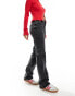 Pieces Kelly high waisted straight leg jeans in dark grey wash