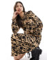 New Look animal print crinkle smock midi dress