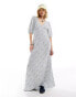 Glamorous v neck maxi tea dress white blue ditsy