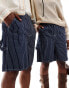 COLLUSION unisex pull on shorts in blue ticking stripe