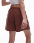 Topshop casual crinkle drawstring shorts in rust