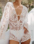 4th & Reckless x Luana Barron ambre long sleeve crochet playsuit in off white