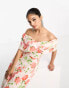 True Violet folded midi prom dress in peach floral print