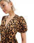 Glamorous volume wrap dress in leopard