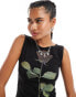 COLLUSION fitted vest top in black with rose print