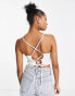 ASOS DESIGN Petite linen square neck sun top with lace up back in white