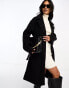 Vila belted formal midi coat in black