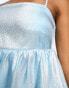 Pieces metallic cami babydoll dress in baby blue