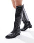 Public Desire Wide Fit Serpentine western boot with embroidery in black