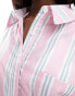 Kaiia cropped poplin shirt co-ord in pink stripe