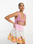 ASOS DESIGN Tall crochet babydoll mini dress in pink mixed print