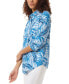 Petite Linen Leaf-Print 3/4-Sleeve Button Front Shirt