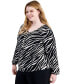 Plus Size Printed Studded Blouson-Sleeve Top, Created for Macy's