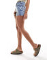 Weekday Rowe high waisted denim shorts with raw hem in blue delight