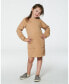 Big Girls Long Sleeve Shiny Quilted Dress With Pocket Golden Brown