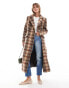 Brave Soul faux wool check overcoat in brown & rust