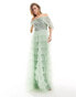 Beauut Bridesmaid embellished off shoulder tiered maxi dress in sage green