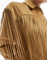 Stradivarius boho tassel detail faux suede jacket in camel