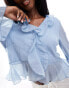 In The Style x Perrie Sian frill tie front top in blue