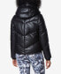 Women's Faux Leather Hooded Puffer Jacket