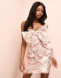 ASOS LUXE jacquard exaggerated bow pearl detailed bandeau mini dress in pink floral