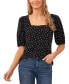 Women's Printed Square-Neck Puff-Sleeve Knit Top