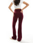 Bershka high waisted sculpting jersey flared trousers in burgundy