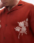 Topman floral embroidered polo in rust