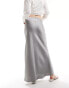 ASOS DESIGN satin bias tie waist maxi skirt in smoke grey