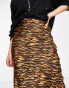 Violet Romance satin midi skirt in tiger print